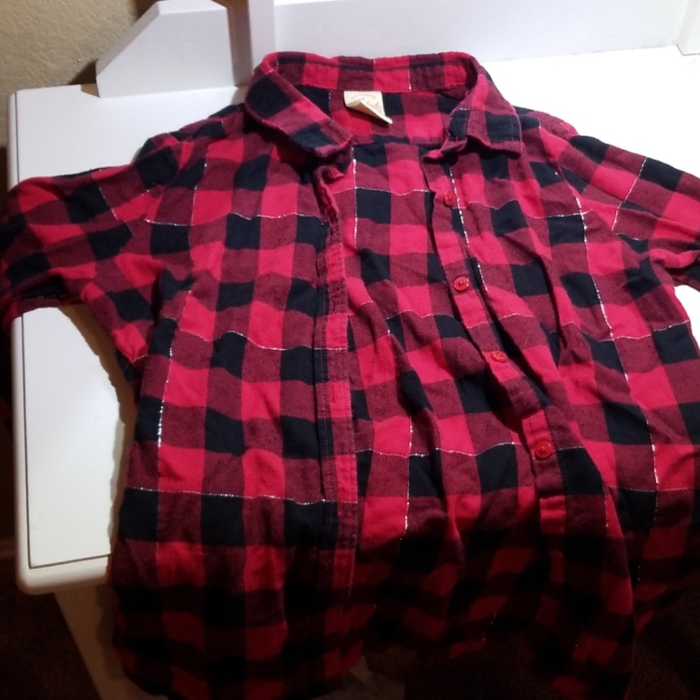 Red and black plaid button down shirt